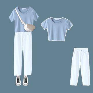 Short-sleeve Plain T-shirt / Harem Jeans