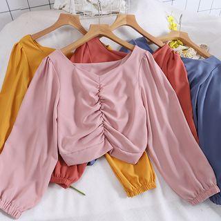 Frilled Lantern-sleeve Cropped Blouse