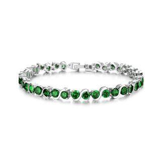 Fashion Bright Geometric Round Green Cubic Zirconia Bangle Silver - One Size