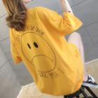 Elbow-sleeve Smiley Face Print T-shirt Dress