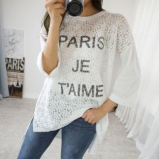 Lettering Lace Dip-back T-shirt