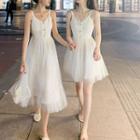 Faux Pearl Spaghetti Strap A-line Dress