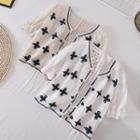 Cutout Embroidered Puff Short-sleeve Cardigan