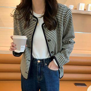 Plaid Button-up Jacket Plaid - Black & White - One Size