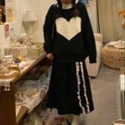 Heart Jacquard Sweater / A-line Midi Skirt