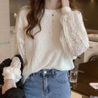 Lace Panel Knit Top White - One Size