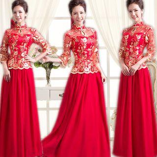 Embroidered 3/4-sleeve Chinese Wedding Cheongsam