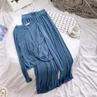 Set: Long Sleeve Knit T-shirt / Wide Leg Pants