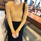 Long-sleeve Knit Top Ginger Yellow - One Size