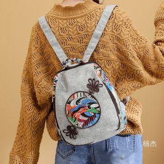Patterned Woven Applique Backpack Light Gray - One Size