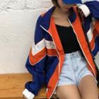 Couple Matching Colored Panel Zip Jacket As Shown In Figure - One Size