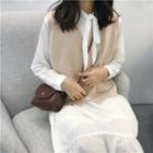 Long-sleeve Midi Dress / Buttoned Knit Vest