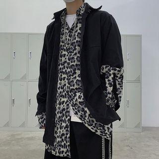 Mock Two-piece Leopard Print Shirt