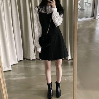 Spaghetti Strap Mini A-line Dress / Shirred Blouse