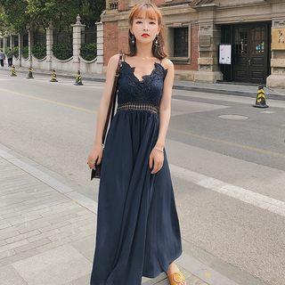 Lace Panel Strappy A-line Maxi Dress