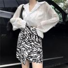 Striped Shirt / Zebra Print A-line Skirt