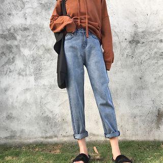 Washed High-waist Straight Cut Jeans