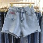 Rhinestone Distressed Washed Denim Shorts