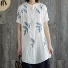 Embroidered Stand-collar Short-sleeve Blouse