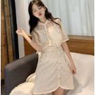 Set Of 3: Frog-button Mesh Top + Camisole Top + Skirt As Shown In Figure - One Size