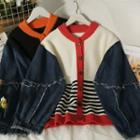 Patchwork Denim-sleeve Loose Cardigan