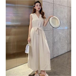 V-neck Sleeveless Cropped Wide-leg Jumpsuit