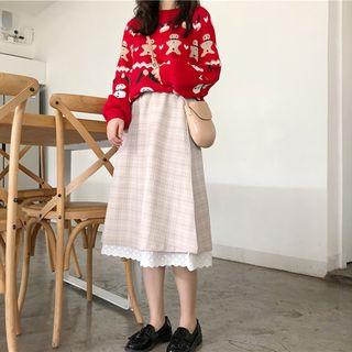 Lace-trim Midi A-line Plaid Skirt As Shown In Figure - One Size