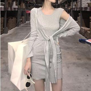Set: Lace-up Jacket + Crew-neck Tank Dress