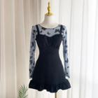 Long-sleeve Frill Trim Swim Dress