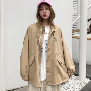Drawstring Hem Buttoned Jacket
