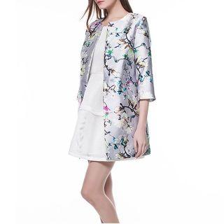 Floral Print 3/4-sleeve Long Jacket