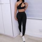 Set: One-shoulder Cutout Crop Tank Top + Leggings
