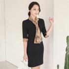 Contrast-cuff Sheath Dress With Scarf