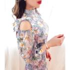Cutout-sleeve Floral Print Minidress One Size