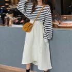 Long-sleeve Striped T-shirt / Midi A-line Skirt