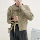 Cable-knit Collared Cardigan / Plain Long-sleeve T-shirt