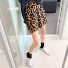 Elasticized-waist Leopard Shorts