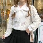 Bow Accent Lace Blouse White - One Size
