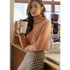Turtle-neck Frilled Waffle-knit Sweater