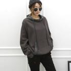 Contrast-hooded Fleece-lined Boxy Hoodie Charcoal Gray - One Size