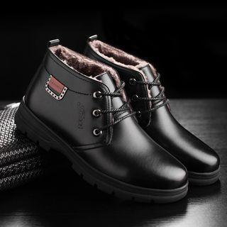 Faux Leather Fleece-lined Ankle Boots