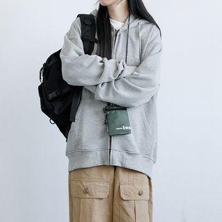 Lettering Embroidered Hood Zip Jacket