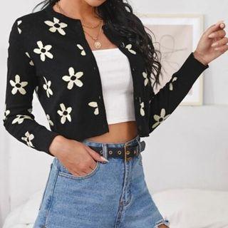 Flower Print Crop Cardigan