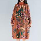 Long-sleeve Turtleneck Floral Midi Dress
