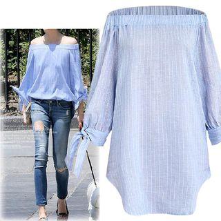 Off-shoulder 3/4-sleeve Linen Cotton Top