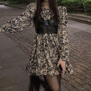Faux Leather Sleeveless Top / Floral A-line Dress