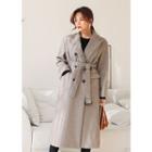 Tall Size Peaked-lapel Wool Blend Coat With Sash