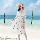 3/4-sleeve A-line Midi Beach Dress