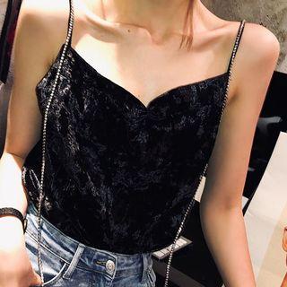 Rhinestone Strap Camisole Top Black - One Size