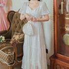 Short-sleeve Dotted Tiered Midi A-line Dress